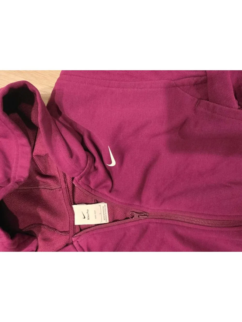 Nike Pro Burgundy Dri-Fit Full-Zip Hoodie - Size L